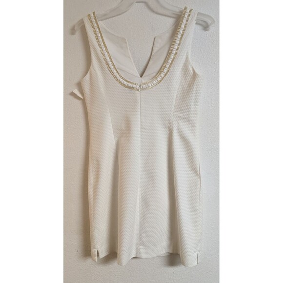 NWT~ Wmn's Lilly Pulitzer Janice Shift Dress White/Gold Beaded Resort/Cruise 10 - Picture 4 of 16